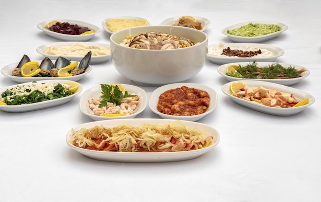 Assorted prepared dishes on table